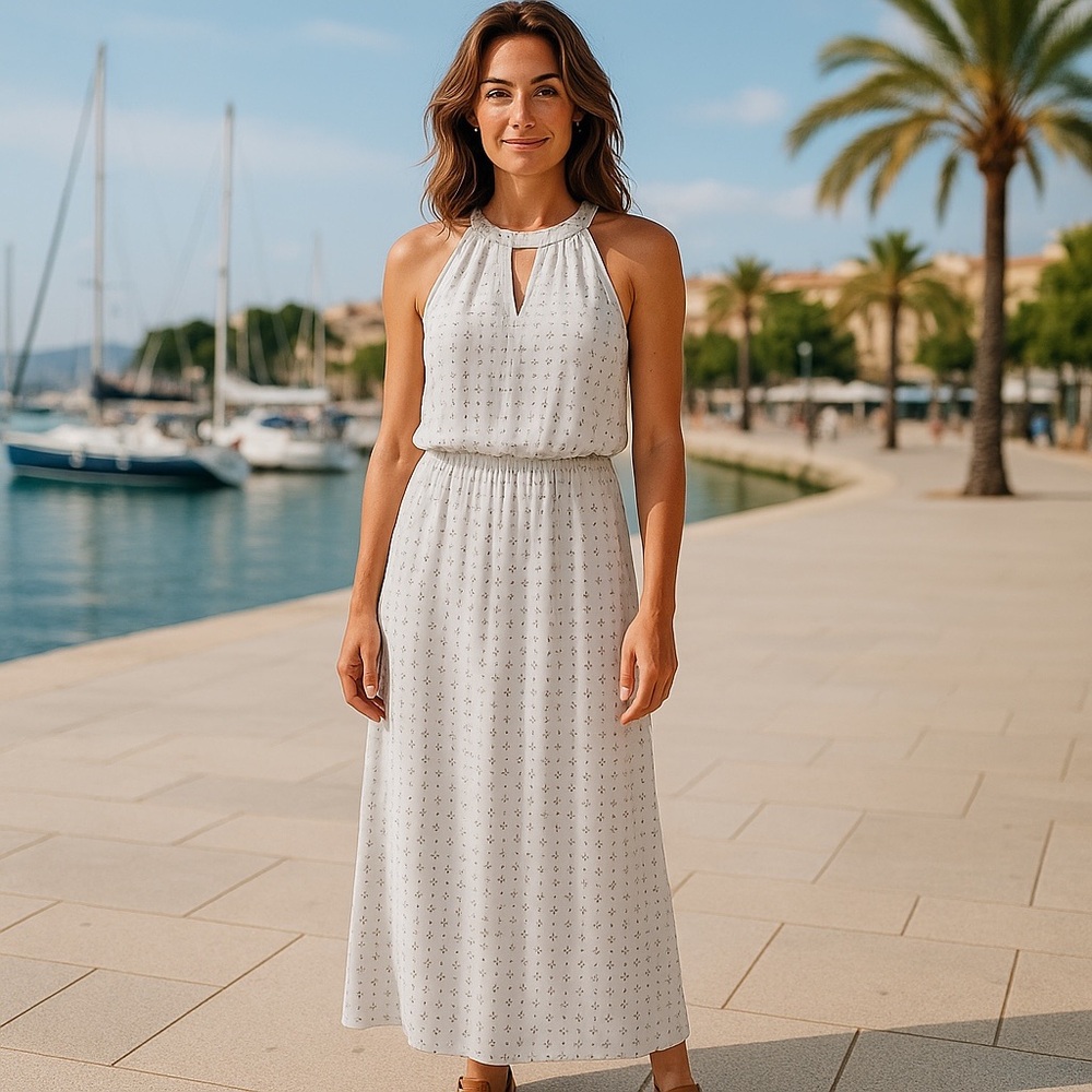 Chico’s Elegant White Sleeveless Dress Size 2 
Stunning and comfortable all in 1